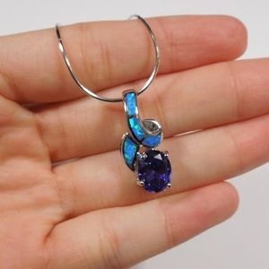 Tanzanite Blue Fire Opal Sterling Silver Necklace